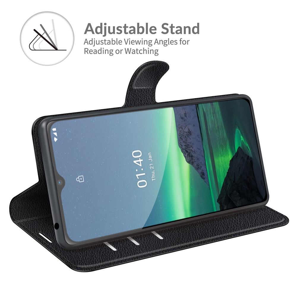 Litchi Skin Wallet Stand Leather Case for Nokia 1.4 Folio Flip Mobile Phone Cover - Black-2