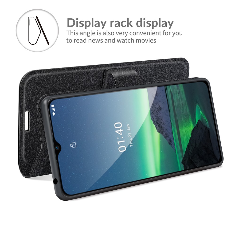 Litchi Skin Wallet Stand Leather Case for Nokia 1.4 Folio Flip Mobile Phone Cover - Black-3