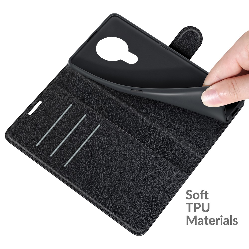 Litchi Skin Wallet Stand Leather Case for Nokia 1.4 Folio Flip Mobile Phone Cover - Black-4