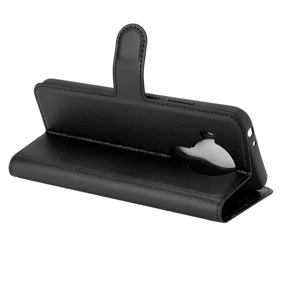 Litchi Skin Leather Wallet Case for Nokia 5.4 Mobile Phone Stand Cover - Black-2