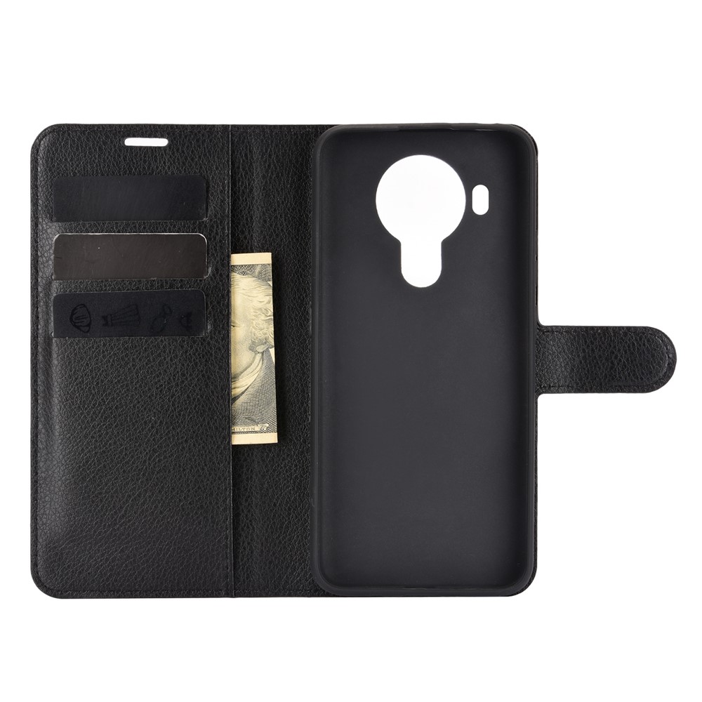 Litchi Skin Leather Wallet Case for Nokia 5.4 Mobile Phone Stand Cover - Black-4