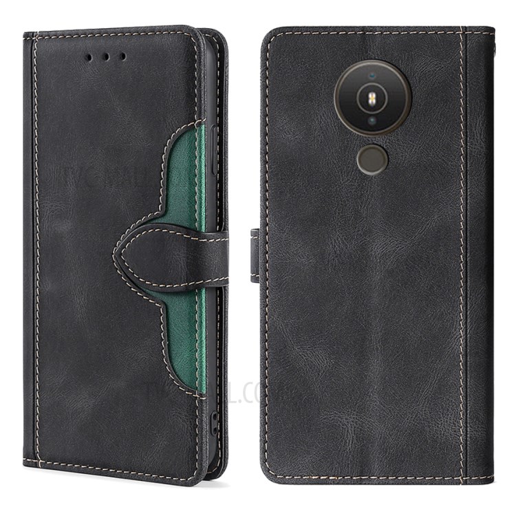 Color Matching Leather Phone Cover Case for Nokia 1.4 - Black-1