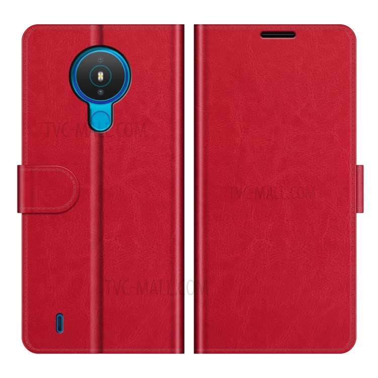 Crazy Horse Skin Leather Wallet Stand Cover Case for Nokia 1.4 - Red-1