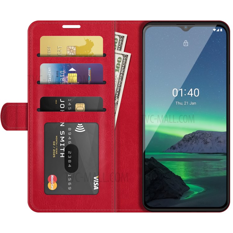 Crazy Horse Skin Leather Wallet Stand Cover Case for Nokia 1.4 - Red-2