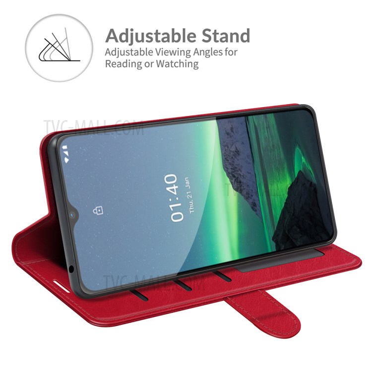 Crazy Horse Skin Leather Wallet Stand Cover Case for Nokia 1.4 - Red-3