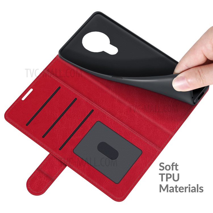Crazy Horse Skin Leather Wallet Stand Cover Case for Nokia 1.4 - Red-5