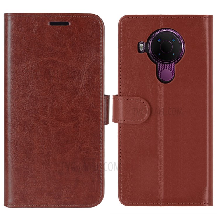 Crazy Horse Leather Wallet Stand Case for Nokia 5.4 - Brown-1