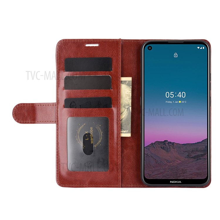 Crazy Horse Leather Wallet Stand Case for Nokia 5.4 - Brown-2