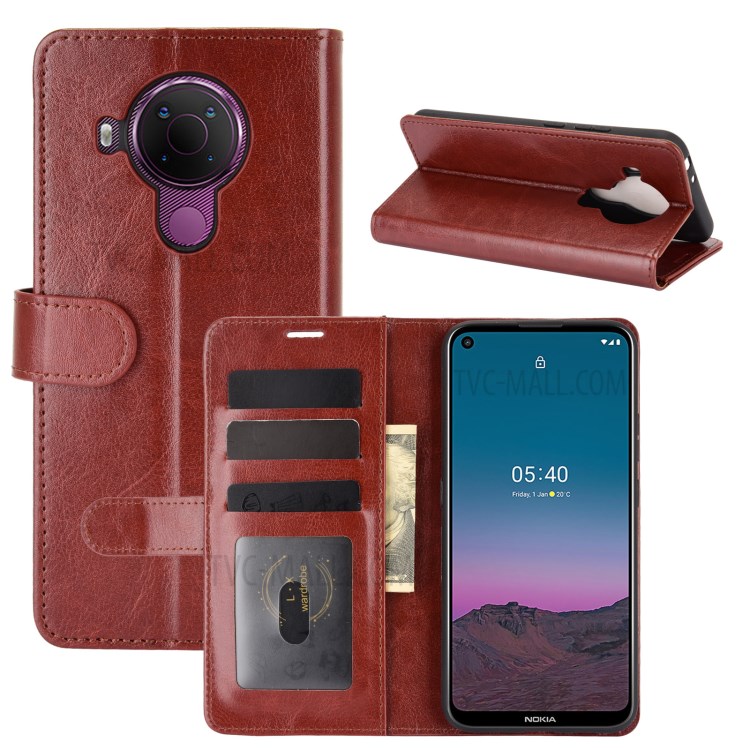 Crazy Horse Leather Wallet Stand Case for Nokia 5.4 - Brown-8