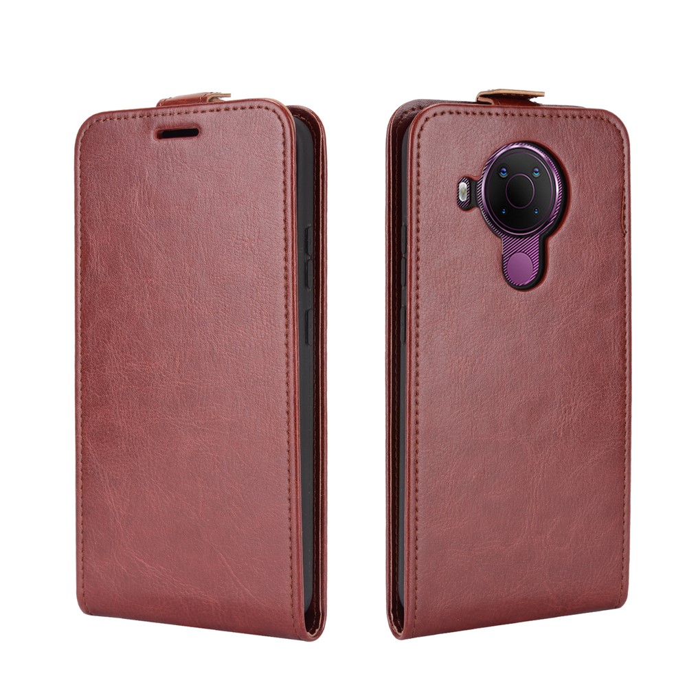 Crazy Horse Leather Protector Case Vertical Flip Phone Cover with Card Slot for Nokia 5.4 - Brown-1