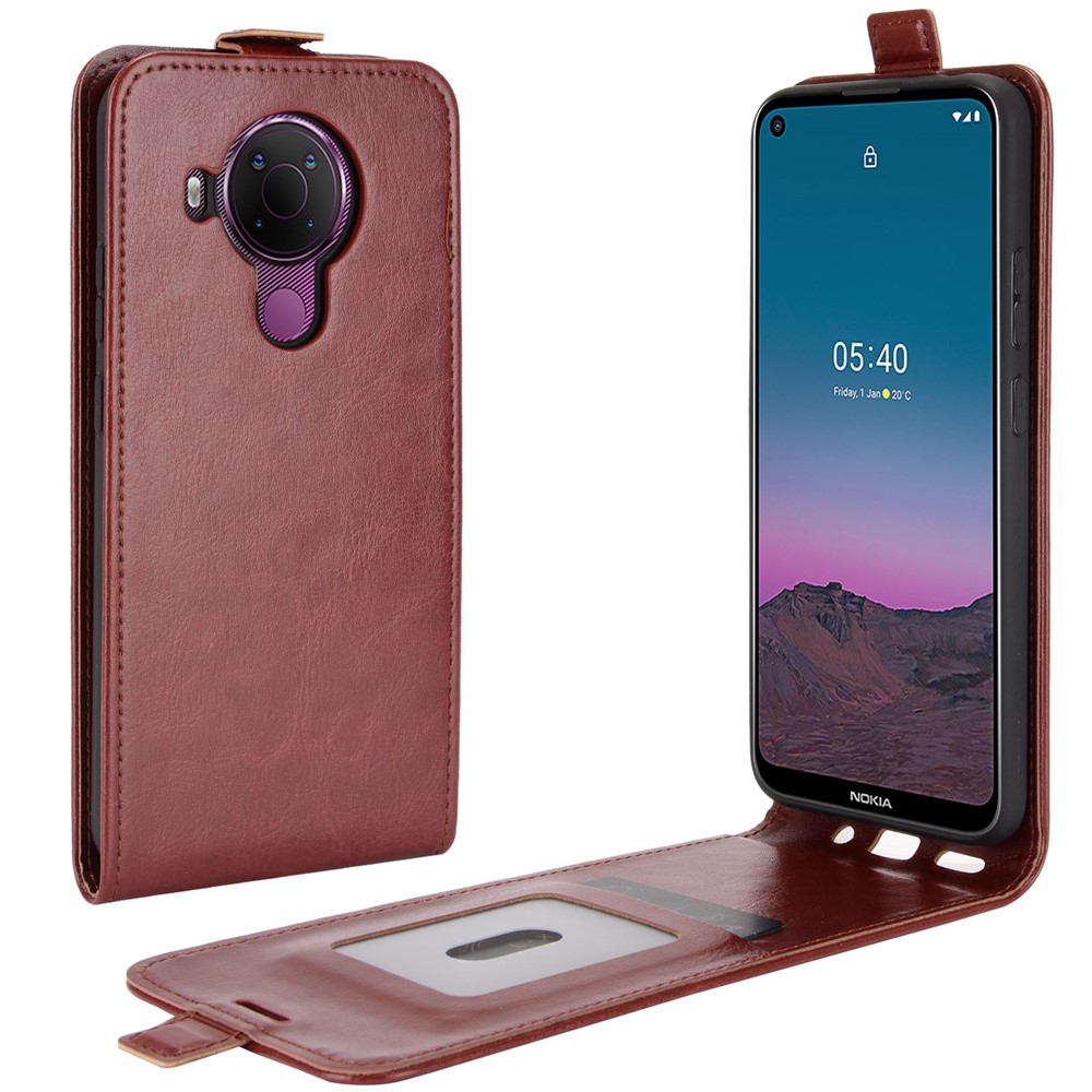 Crazy Horse Leather Protector Case Vertical Flip Phone Cover with Card Slot for Nokia 5.4 - Brown-2