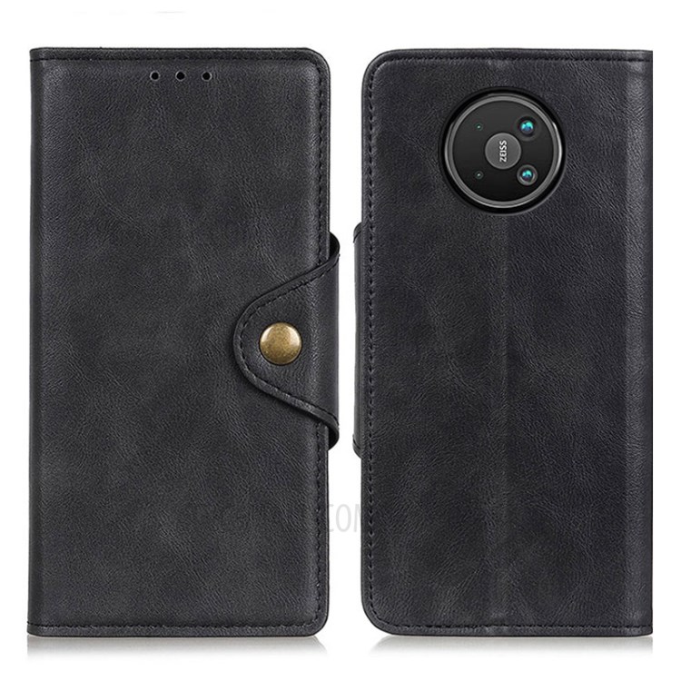 PU Leather Stand Case with Magnetic Closure Brass Buckle for Nokia 8 V 5G UW - Black-1