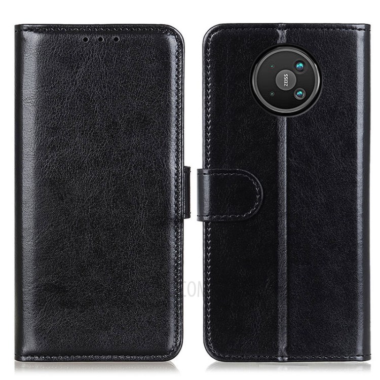 Crazy Horse Wallet Leather Stand Shell for Nokia 8 V 5G UW Case - Black-1