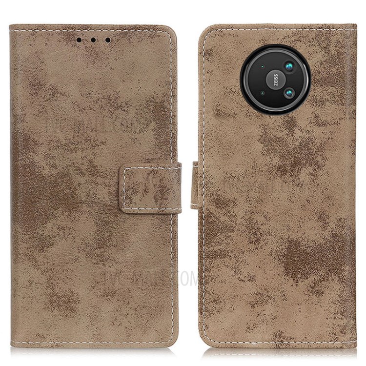 Vintage Style PU Leather Wallet Phone Case for Nokia 8V 5G Mobile Stand Casing - Khaki-1