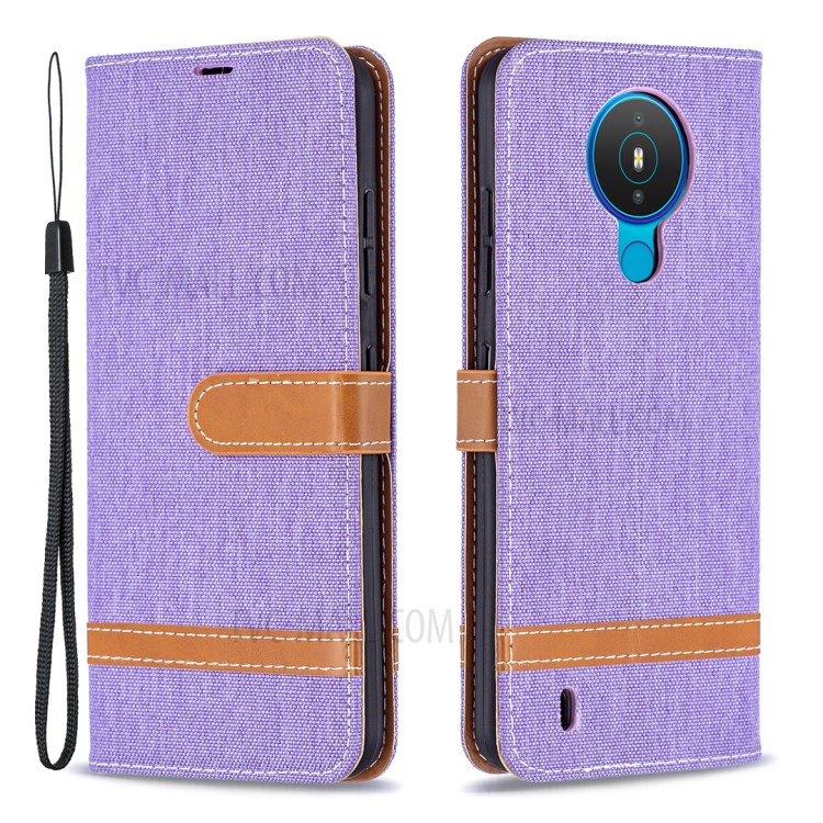 Assorted Color Jeans Cloth Leather Wallet Stand Case for Nokia 1.4 - Purple-1