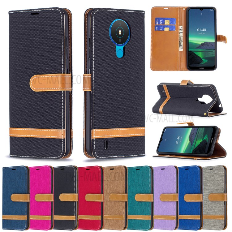 Assorted Color Jeans Cloth Leather Wallet Stand Case for Nokia 1.4 - Purple-10