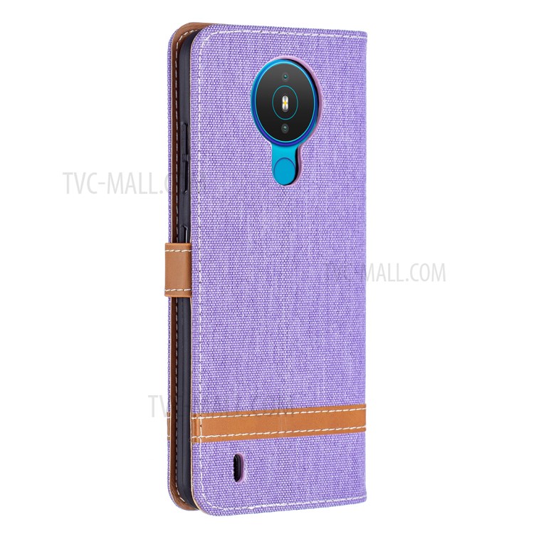 Assorted Color Jeans Cloth Leather Wallet Stand Case for Nokia 1.4 - Purple-3