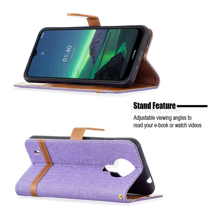 Assorted Color Jeans Cloth Leather Wallet Stand Case for Nokia 1.4 - Purple-4