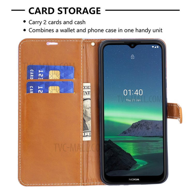 Assorted Color Jeans Cloth Leather Wallet Stand Case for Nokia 1.4 - Purple-5