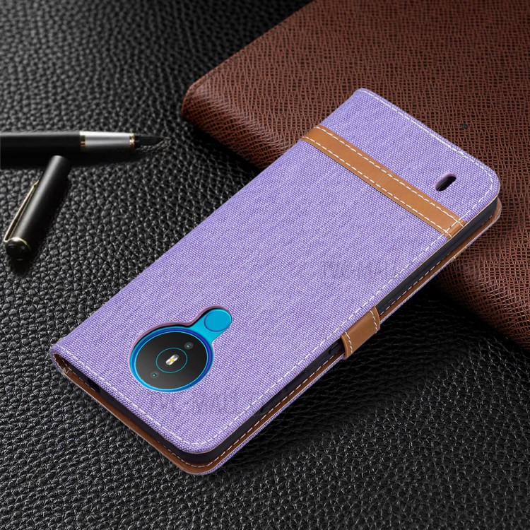 Assorted Color Jeans Cloth Leather Wallet Stand Case for Nokia 1.4 - Purple-7