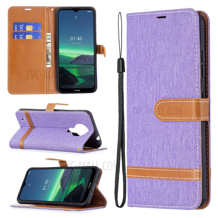 Assorted Color Jeans Cloth Leather Wallet Stand Case for Nokia 1.4 - Purple-9