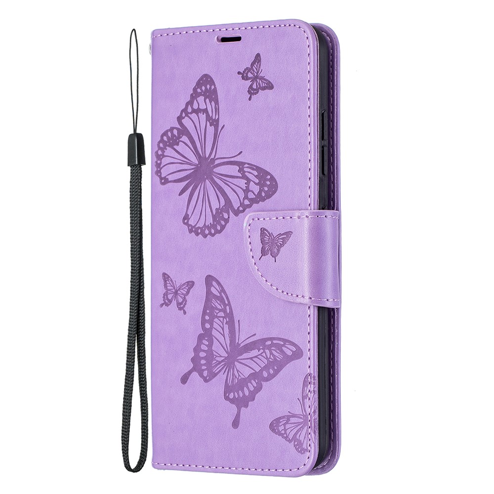 Imprint Butterfly Leather Wallet Case Shell for Nokia 1.4 - Purple-2