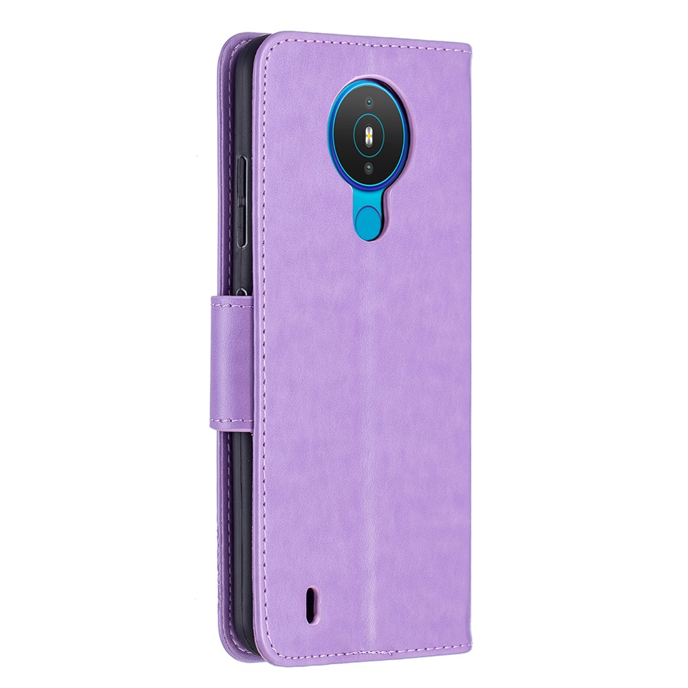 Imprint Butterfly Leather Wallet Case Shell for Nokia 1.4 - Purple-3