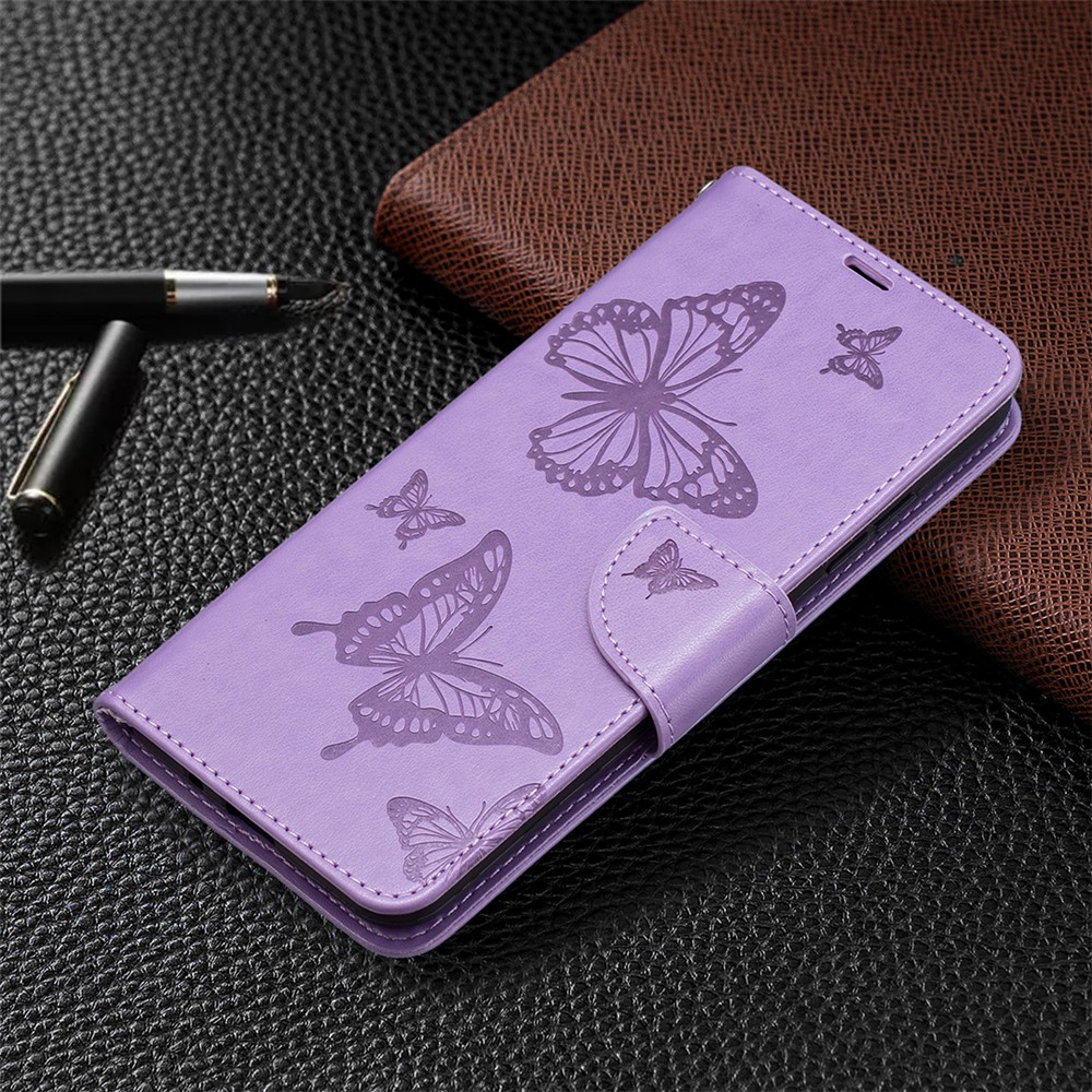 Imprint Butterfly Leather Wallet Case Shell for Nokia 1.4 - Purple-6