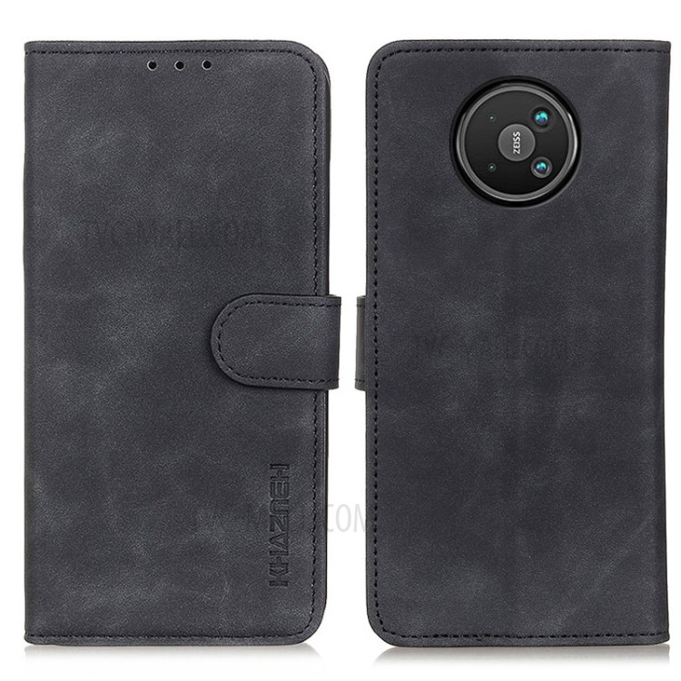 KHAZNEH Full Protection Retro Grain Style Wallet Design PU Leather Stand Case for Nokia 8V 5G - Black-1