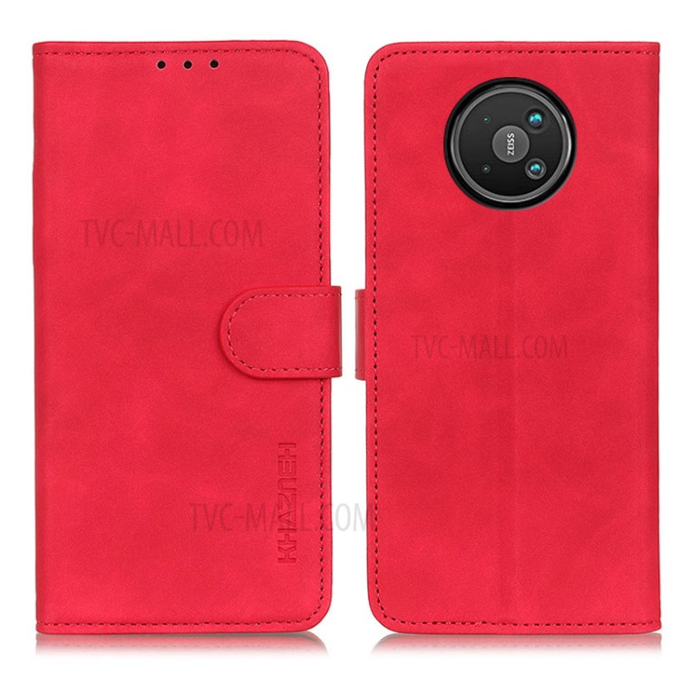 KHAZNEH Full Protection Retro Grain Style Wallet Design PU Leather Stand Case for Nokia 8V 5G - Red-1