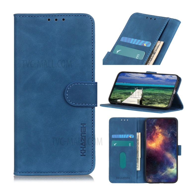 KHAZNEH Full Protection Retro Grain Style Wallet Design PU Leather Stand Case for Nokia 8V 5G - Blue-11