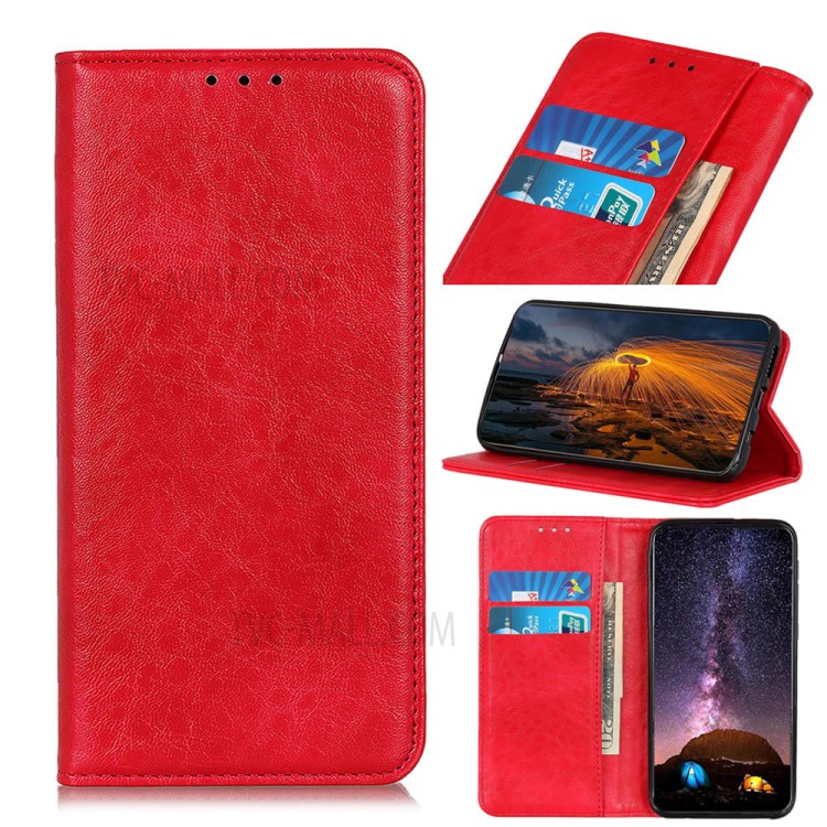 Crazy Horse Texture Wallet Stand Auto-absorbed Design PU Leather Phone Shell Case for Nokia 8V 5G - Red-9