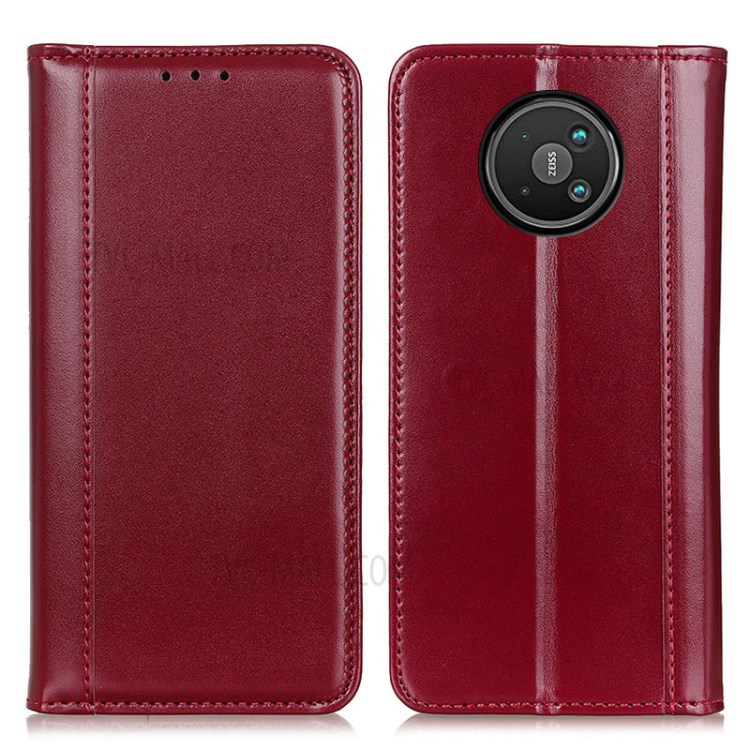 Automatic Attraction Split Leather Folio Flip Wallet Design Phone Case for Nokia 8 V 5G - Red-1