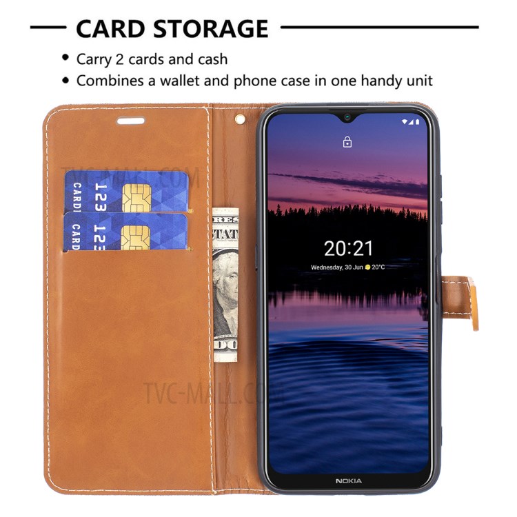 Assorted Color Jeans Cloth Leather Wallet Stand Case for Nokia G20 - Khaki-3