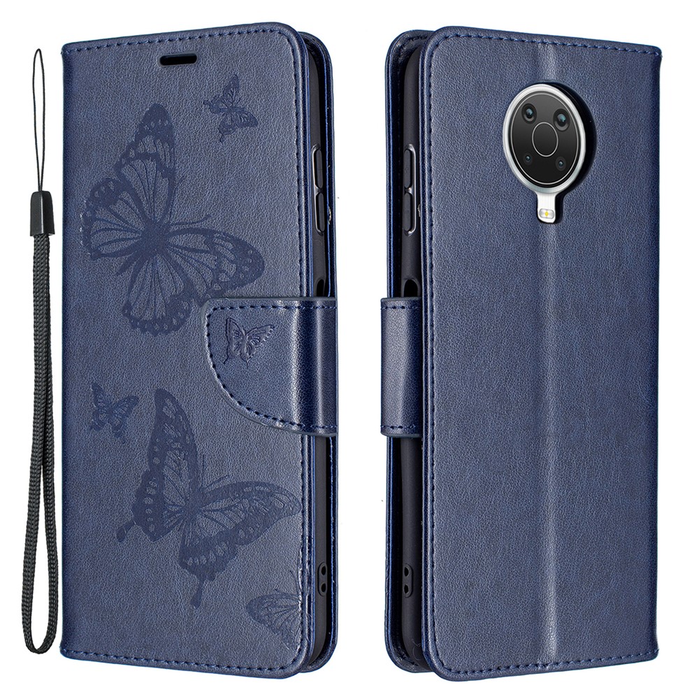 Imprint Butterfly Wallet Leather Stand Case for Nokia G20 - Dark Blue-1