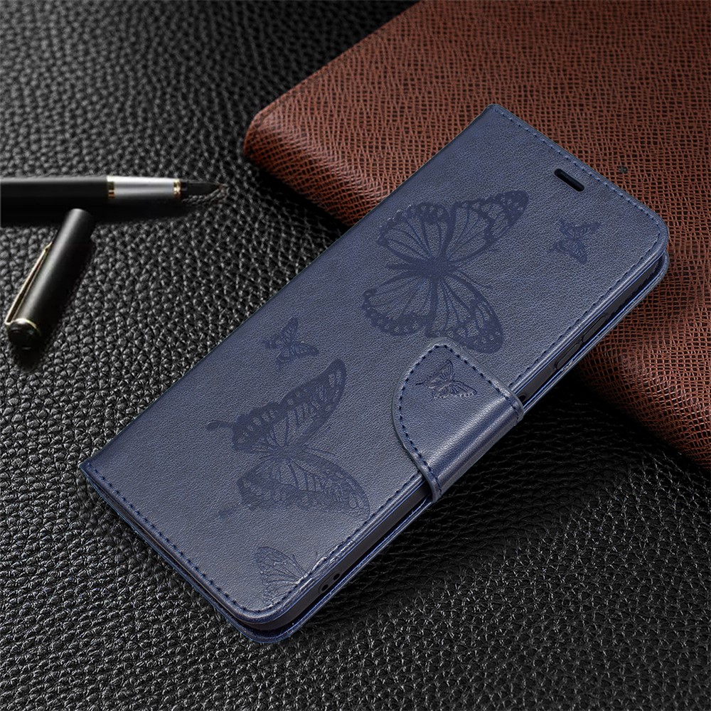 Imprint Butterfly Wallet Leather Stand Case for Nokia G20 - Dark Blue-7