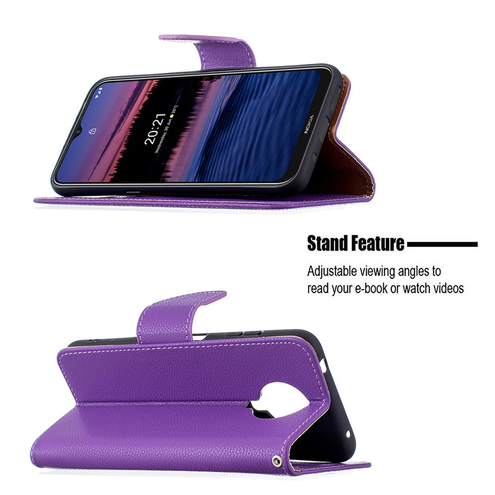 Litchi Skin Wallet Leather Stand Case Shell for Nokia G20 - Purple-2