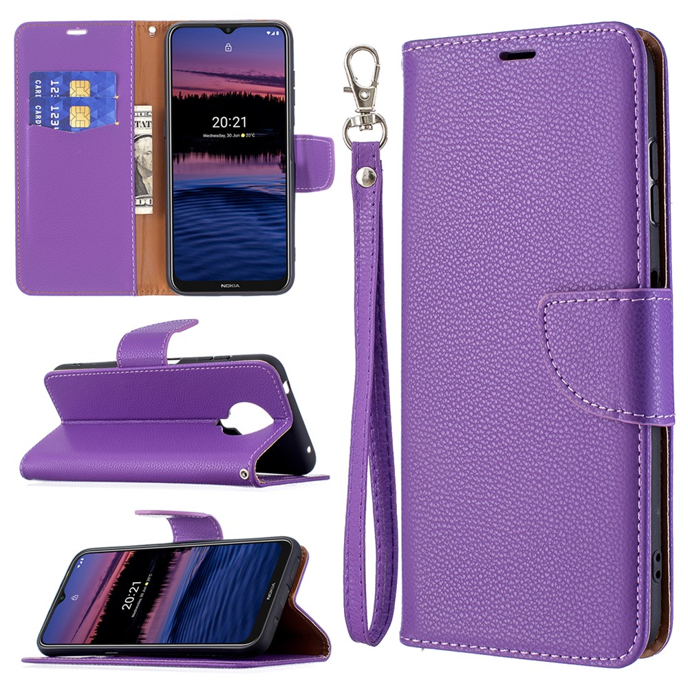 Litchi Skin Wallet Leather Stand Case Shell for Nokia G20 - Purple-6