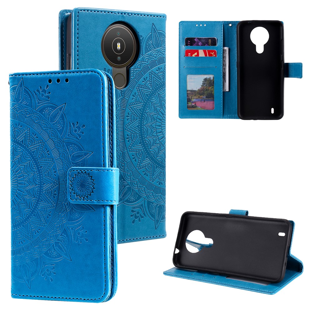 Imprinted Mandala Flower Wallet Leather Case for Nokia 1.4 - Blue-10