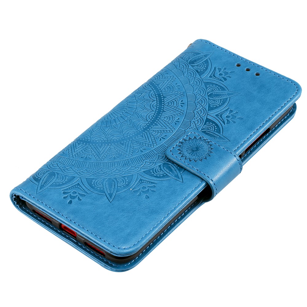 Imprinted Mandala Flower Wallet Leather Case for Nokia 1.4 - Blue-6