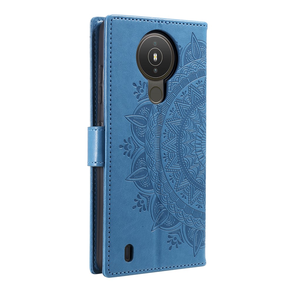 Imprinted Mandala Flower Wallet Leather Case for Nokia 1.4 - Blue-9
