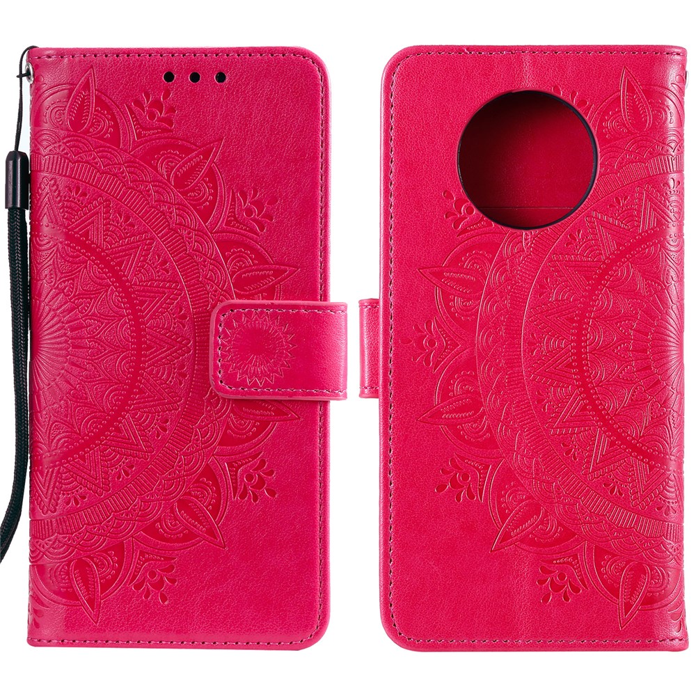 Imprinted Mandala Flower Wallet Leather Case for Nokia 8 V 5G - Red-1