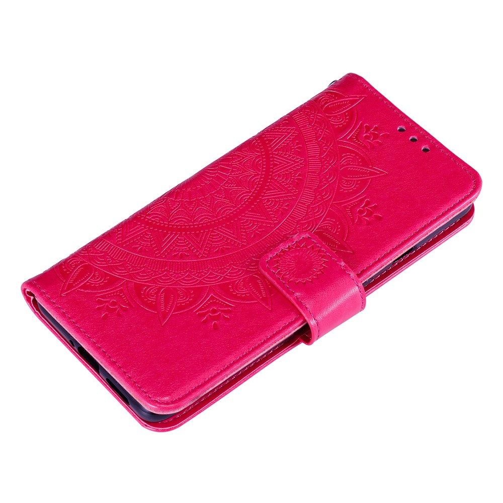 Imprinted Mandala Flower Wallet Leather Case for Nokia 8 V 5G - Red-7