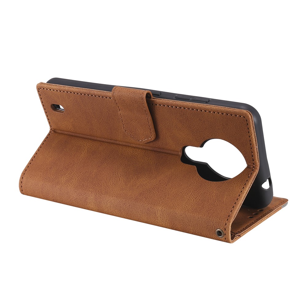 Splicing Stitching Skin-touch PU Leather Case Stand Protector Cover for Nokia 1.4 - Brown-4