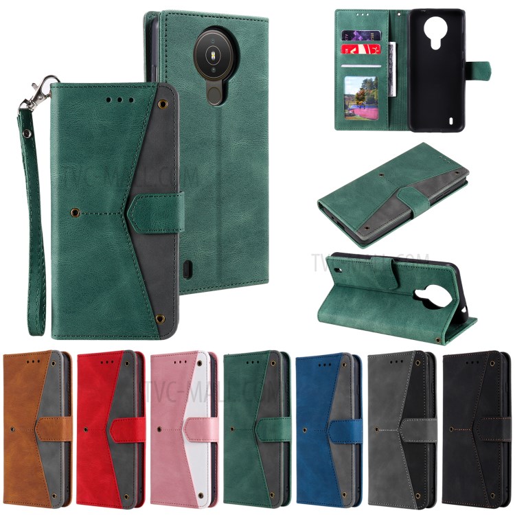 Splicing Stitching Skin-touch PU Leather Case Stand Protector Cover for Nokia 1.4 - Brown-9