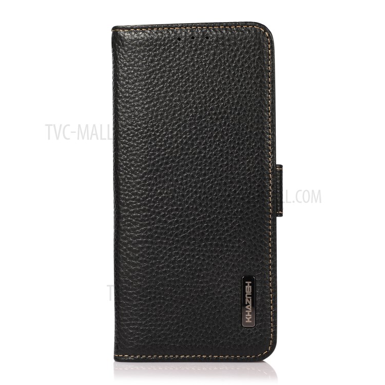 KHAZNEH Anti-theft Swiping RFID Blocking Wallet Design Litchi Skin Genuine Leather Phone Case for Nokia 1.4 - Black-2