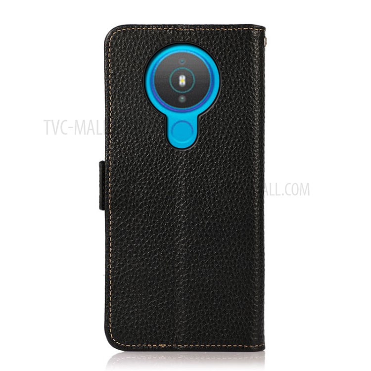 KHAZNEH Anti-theft Swiping RFID Blocking Wallet Design Litchi Skin Genuine Leather Phone Case for Nokia 1.4 - Black-3