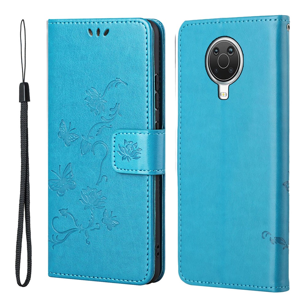 Imprint Butterfly Flower Wallet Stand Leather Mobile Phone Case for Nokia G10/G20 - Blue-1