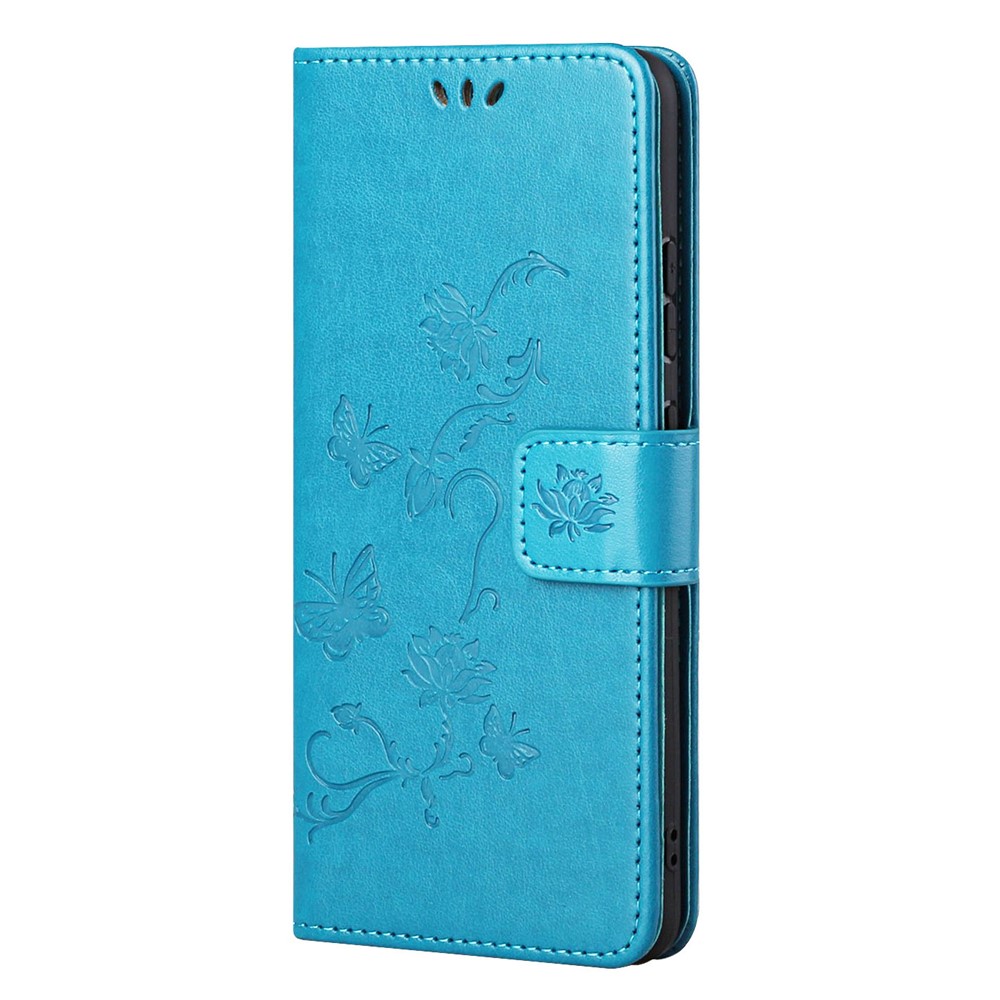 Imprint Butterfly Flower Wallet Stand Leather Mobile Phone Case for Nokia G10/G20 - Blue-2
