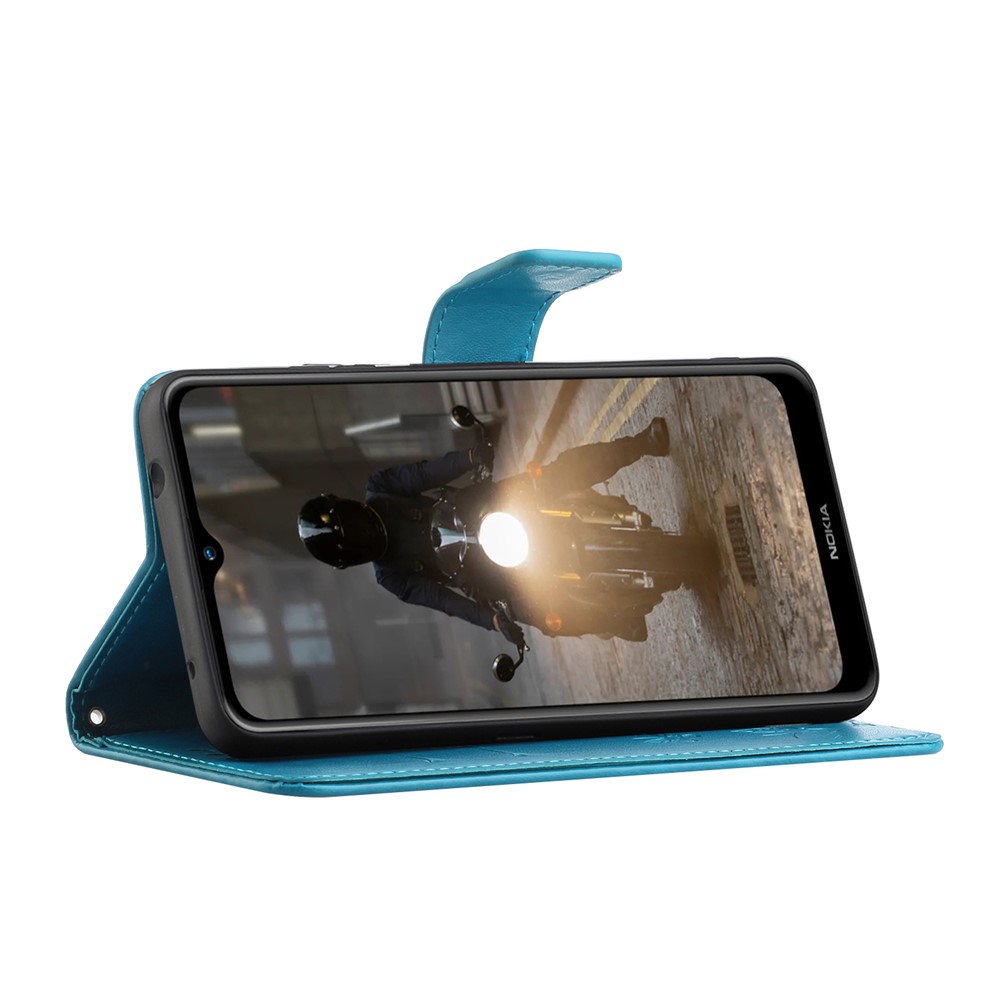 Imprint Butterfly Flower Wallet Stand Leather Mobile Phone Case for Nokia G10/G20 - Blue-4